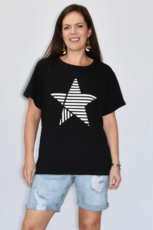 Striped Star T-Shirt - Black