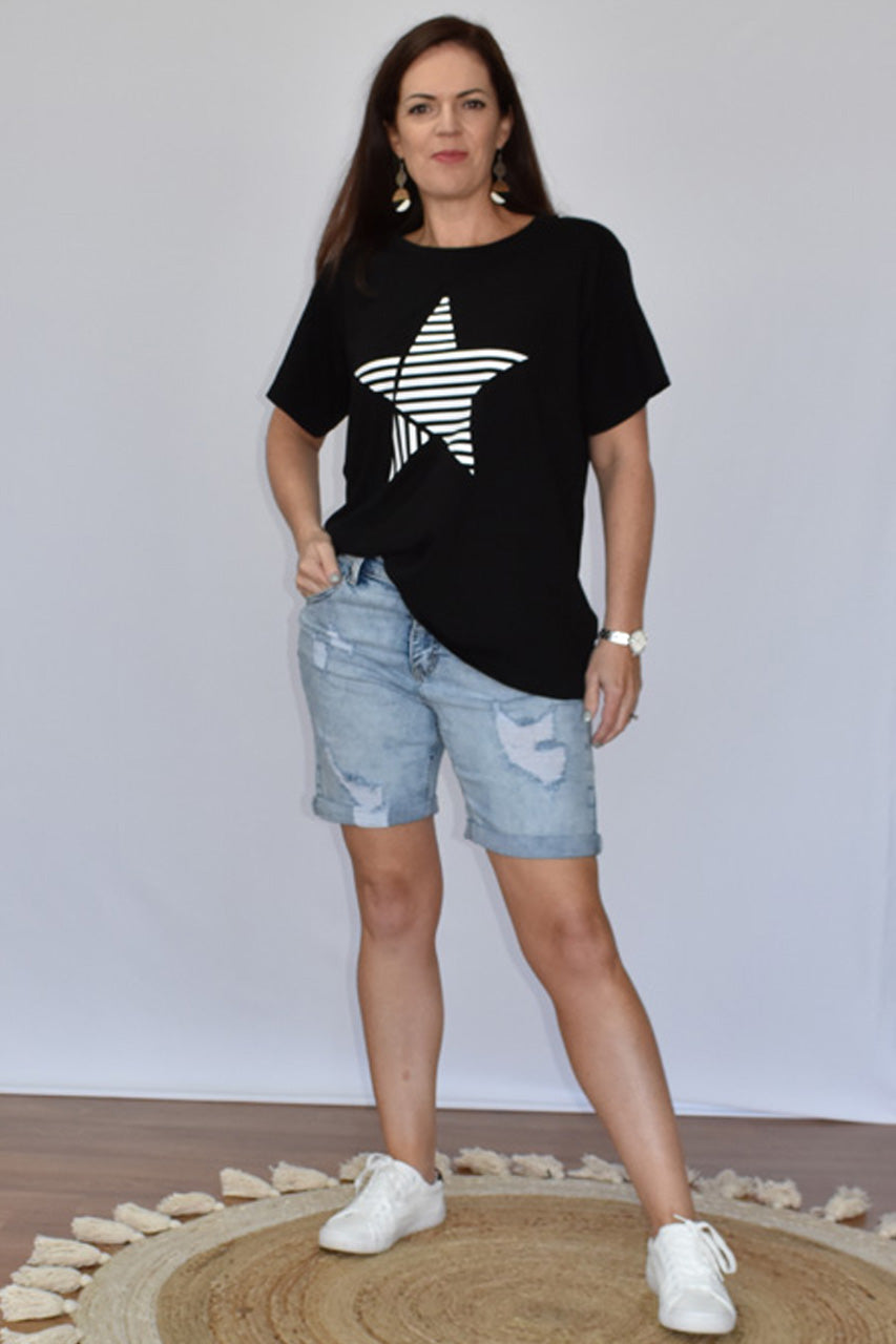 Striped Star T-Shirt - Black