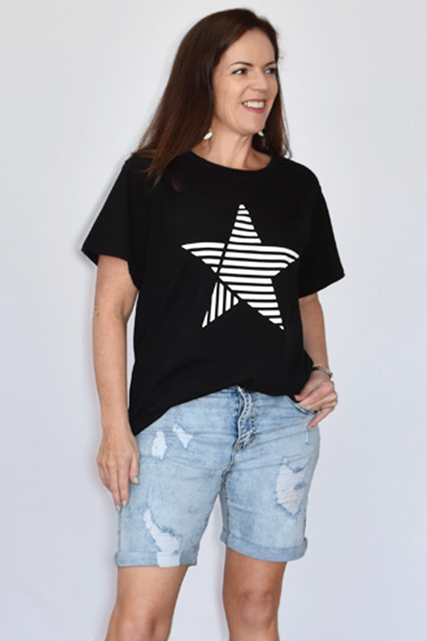 Striped Star T-Shirt - Black