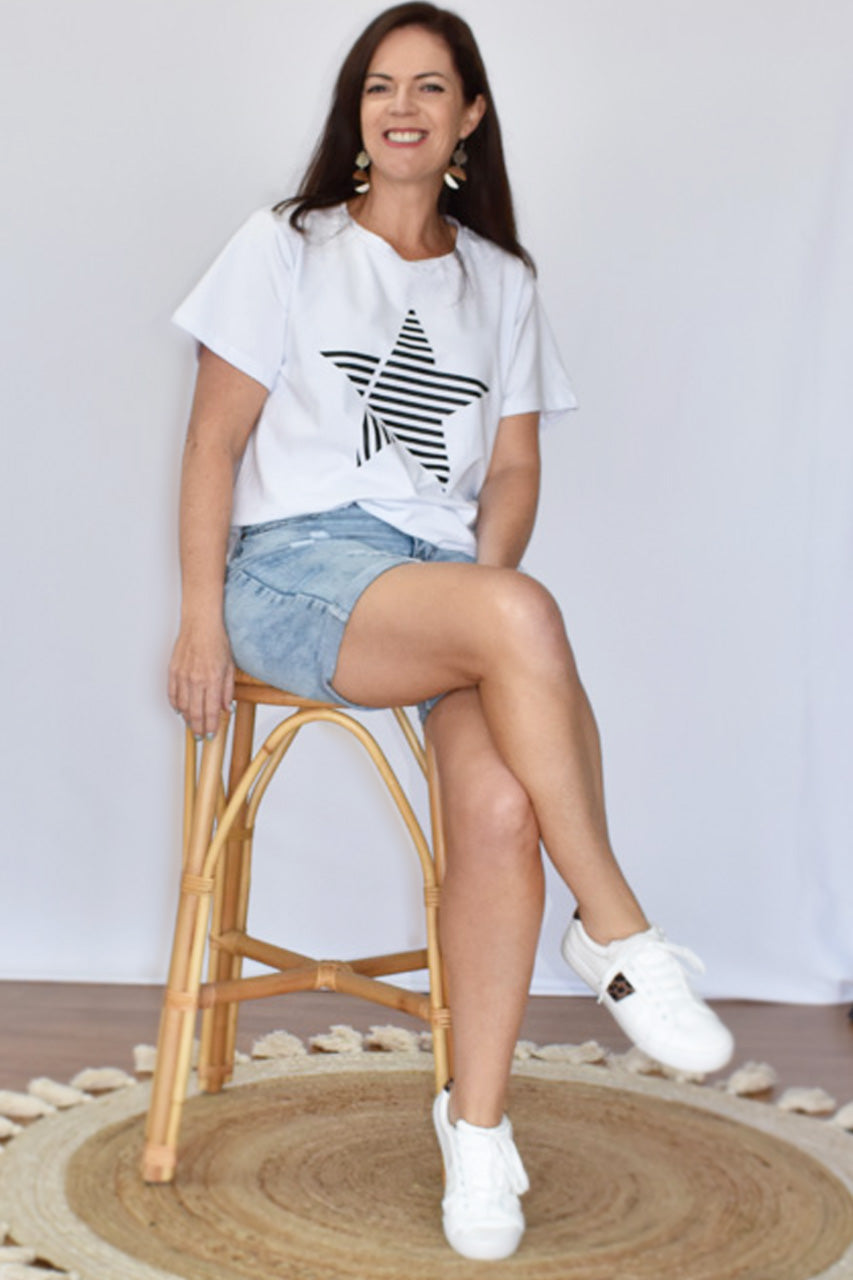 Striped Star T-Shirt - White